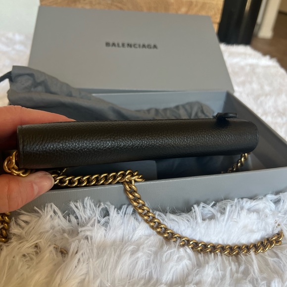 COPY - NWT Balenciaga Everyday Continental Black Leather Logo Wallet w Gold Cha… - Picture 7 of 12